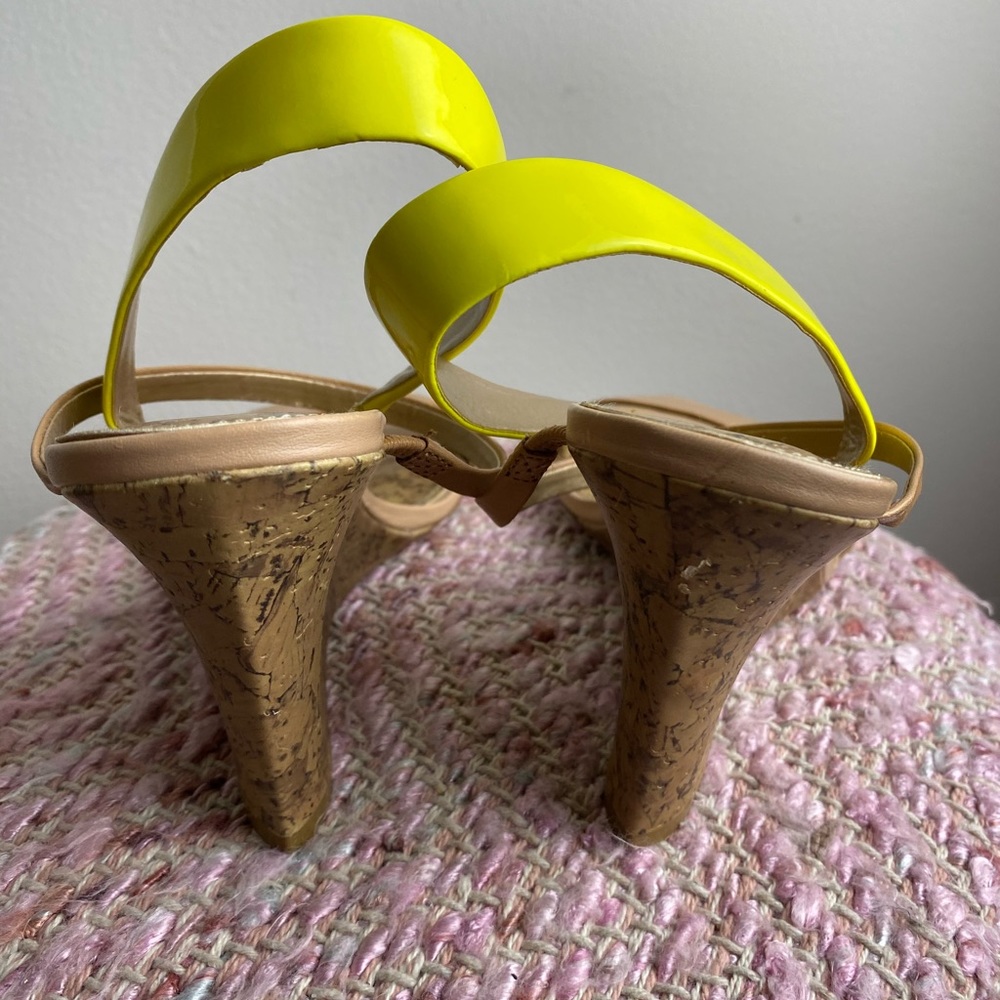 Loft Wedged Heel Sandals with lime green accent.